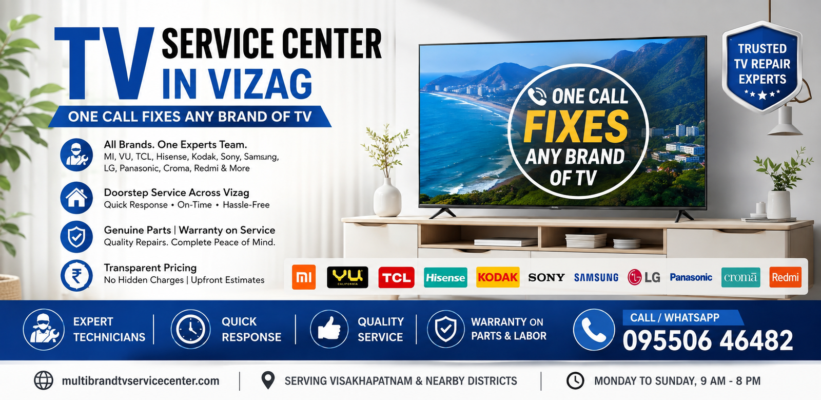 TV Service Center in Vizag doorstep repair for MI VU TCL Hisense Kodak TVs